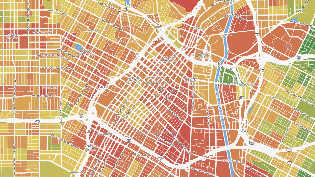 Downtown Los Angeles, Los Angeles, CA Map of Drug-Related Crime Rates