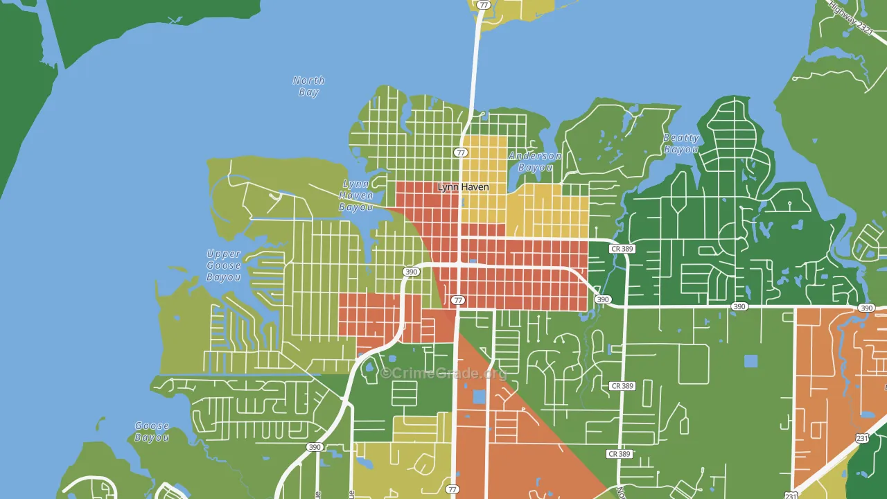 Downtown Lynn Haven, Lynn Haven, FL Map of Drug-Related Crime Rates