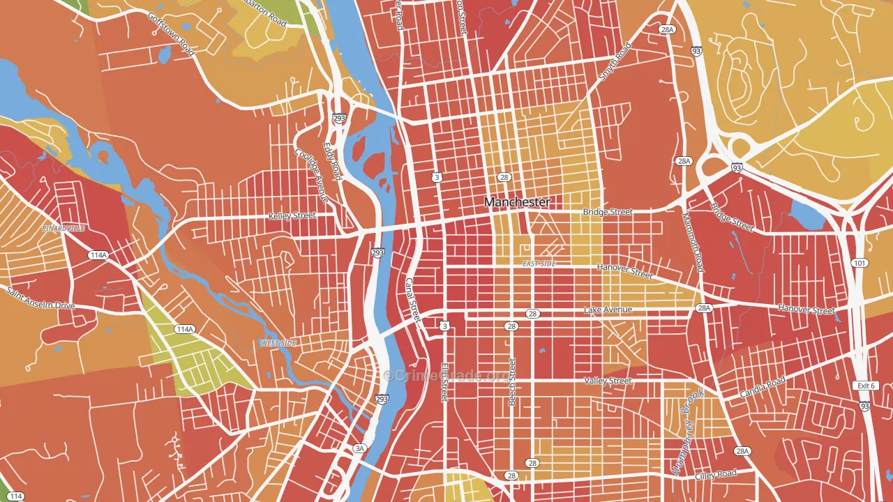 Downtown, Manchester, NH Map of Drug-Related Crime Rates