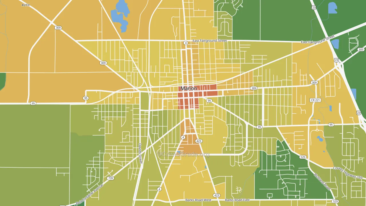 Downtown Marion, Marion, OH Map of Drug-Related Crime Rates