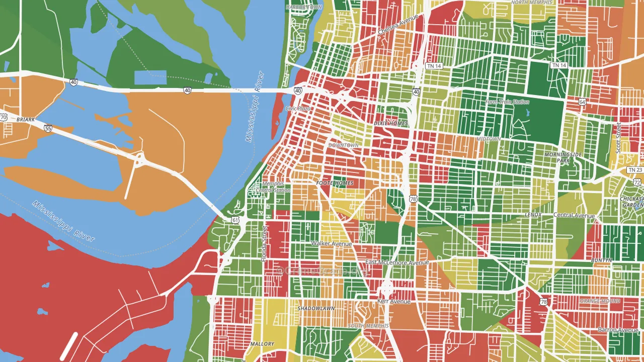 Downtown Memphis, Memphis, TN Map of Drug-Related Crime Rates