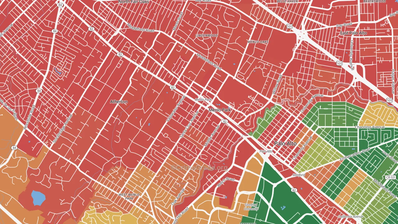 Downtown Menlo Park, Menlo Park, CA Map of Drug-Related Crime Rates