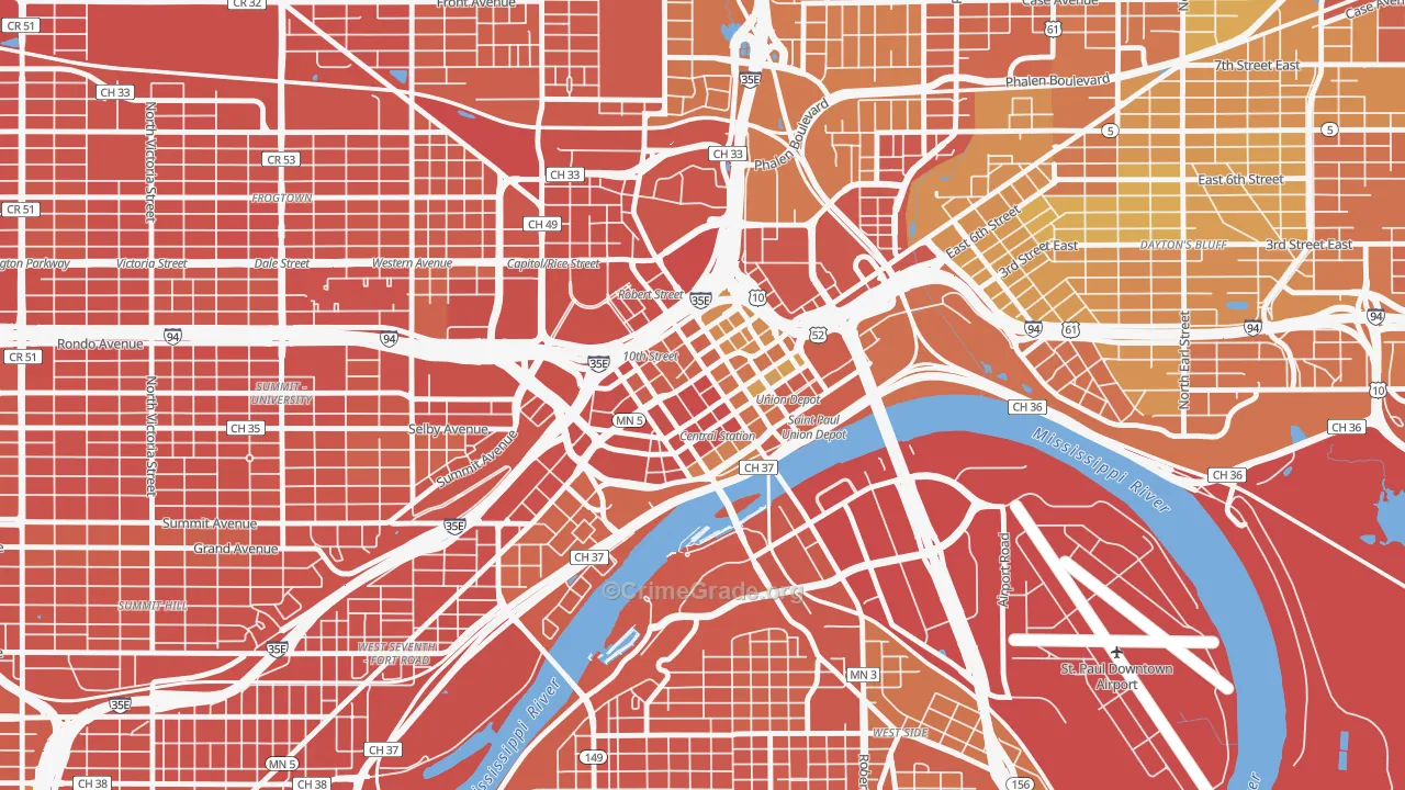Downtown Minneapolis, St. Paul, MN Map of Drug-Related Crime Rates