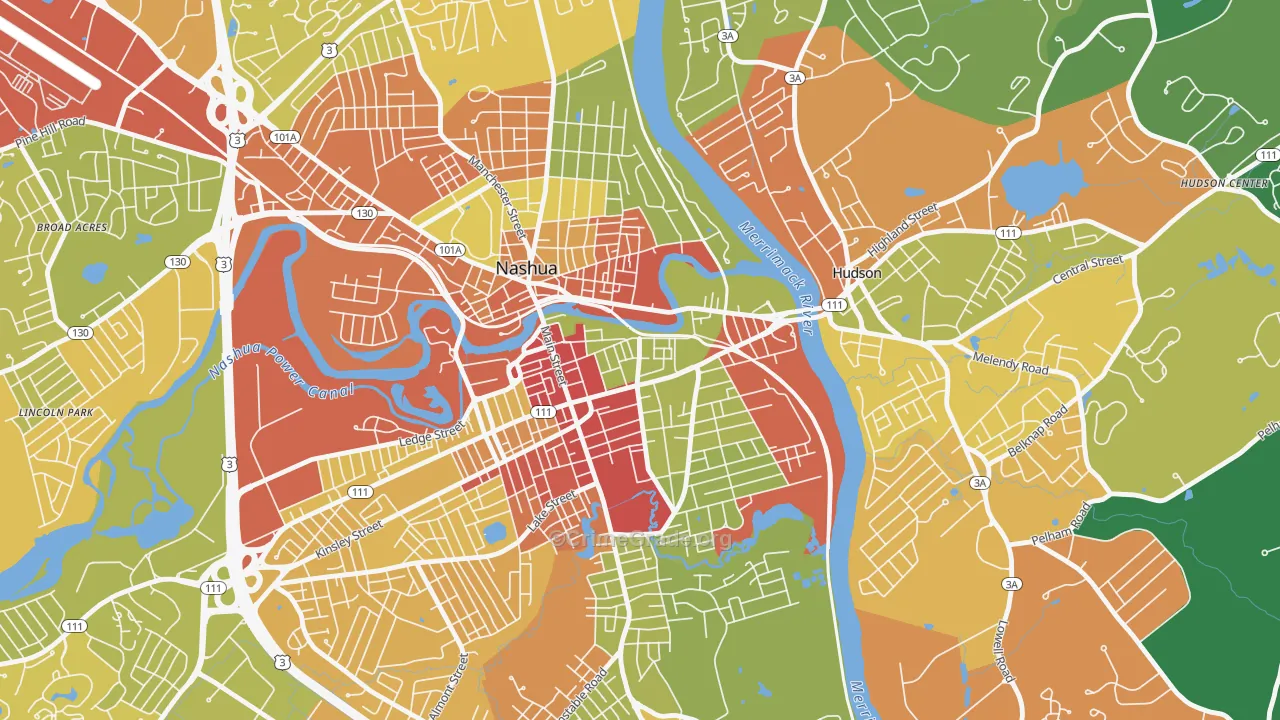 Downtown Nashua, Nashua, NH Map of Drug-Related Crime Rates