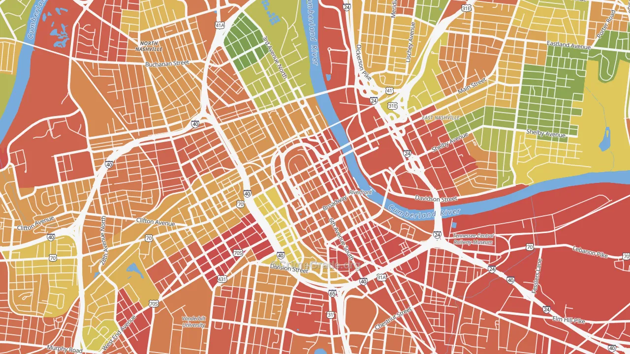 Downtown Nashville, Nashville, TN Map of Drug-Related Crime Rates