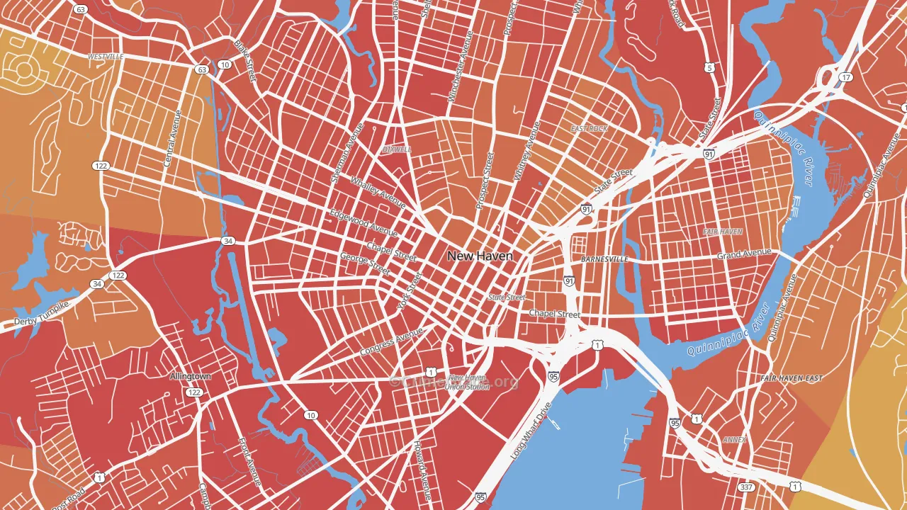 Downtown New Haven, New Haven, CT Map of Drug-Related Crime Rates