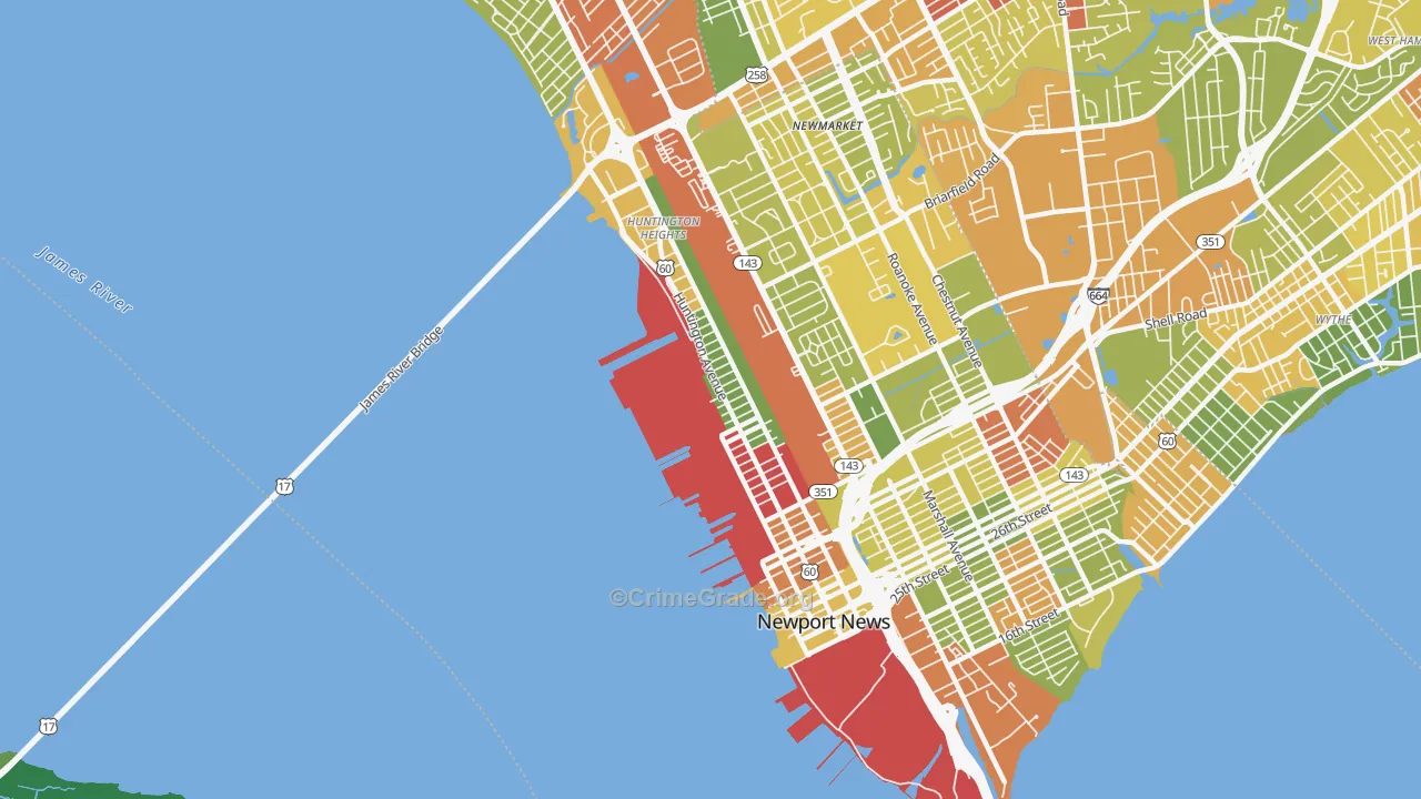 Downtown Newport News, Newport News, VA Map of Drug-Related Crime Rates