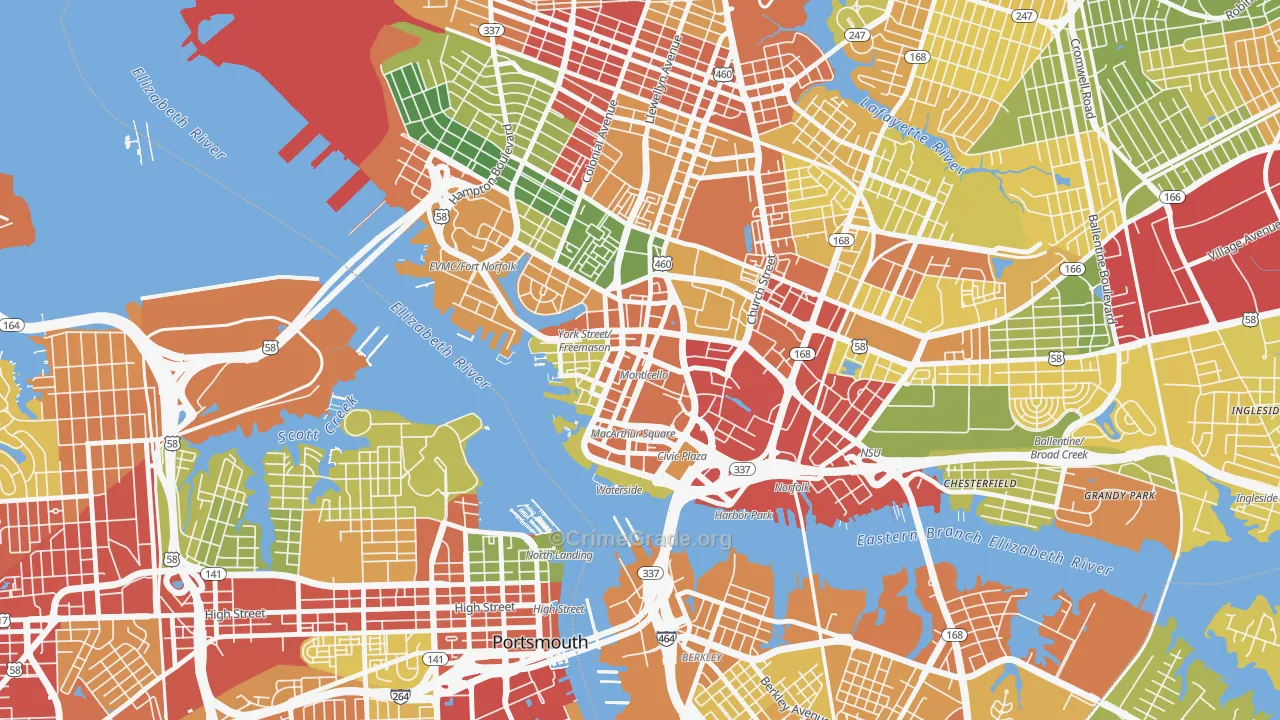 Downtown Norfolk, Norfolk, VA Map of Drug-Related Crime Rates