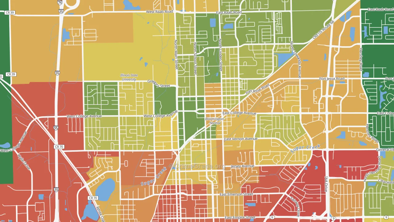 Downtown Normal, Normal, IL Map of Drug-Related Crime Rates