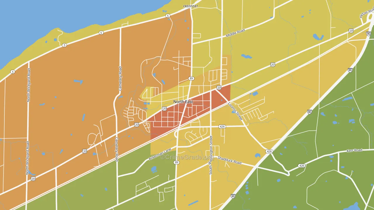 Downtown North East, North East, PA Map of Drug-Related Crime Rates