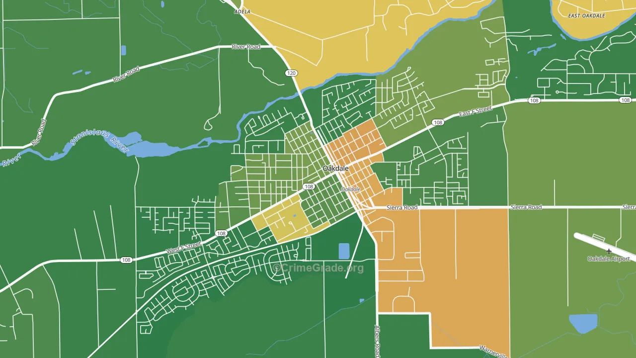 Downtown Oakdale, Oakdale, CA Map of Drug-Related Crime Rates
