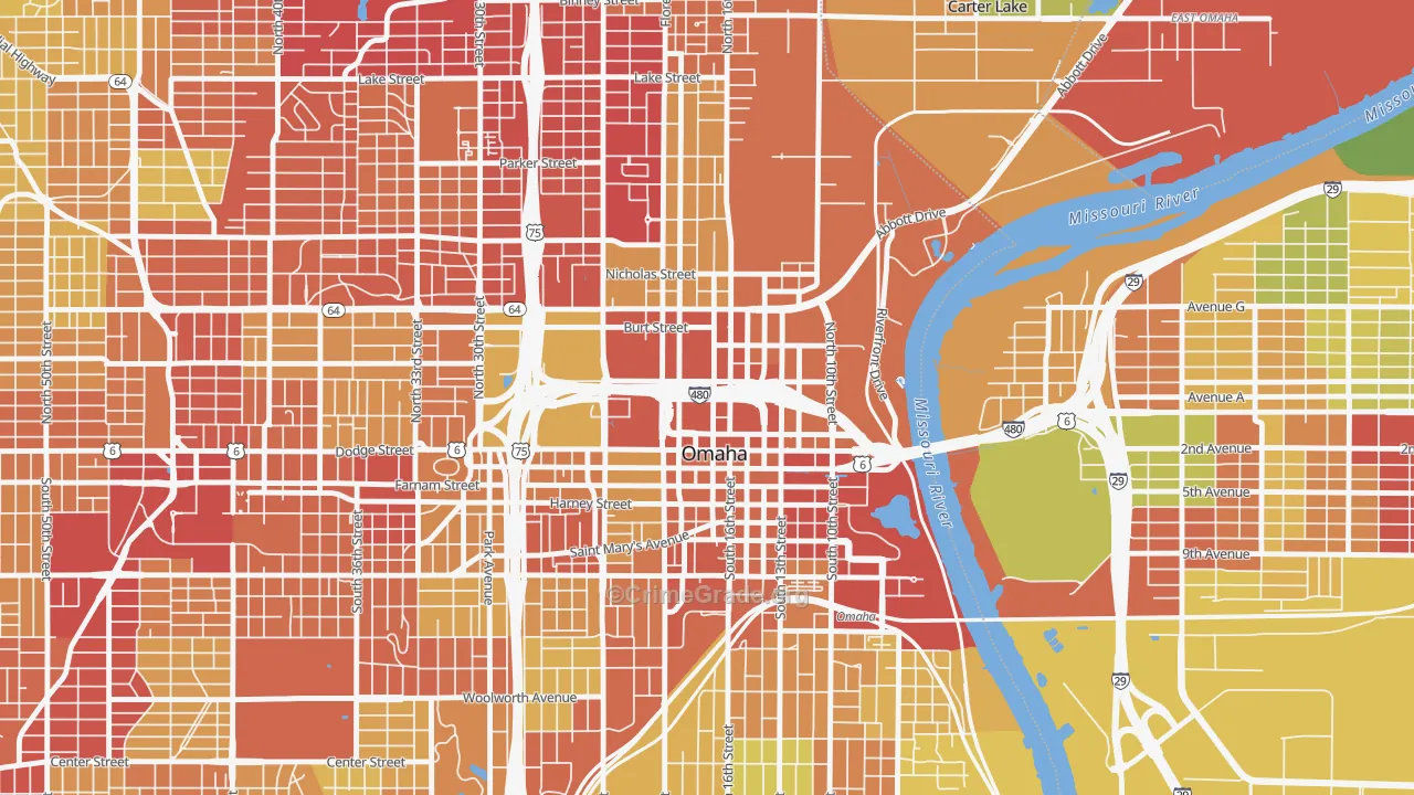Downtown Omaha, Omaha, NE Map of Drug-Related Crime Rates