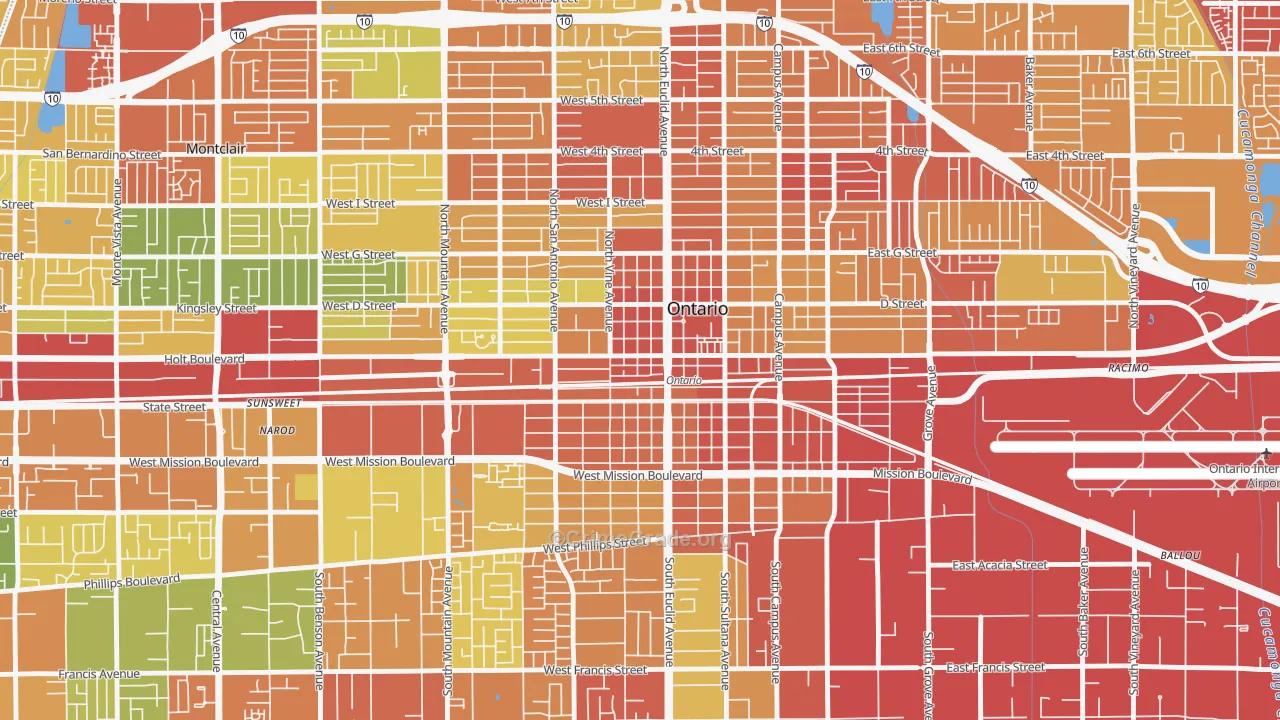 Downtown Ontario, Ontario, CA Map of Drug-Related Crime Rates