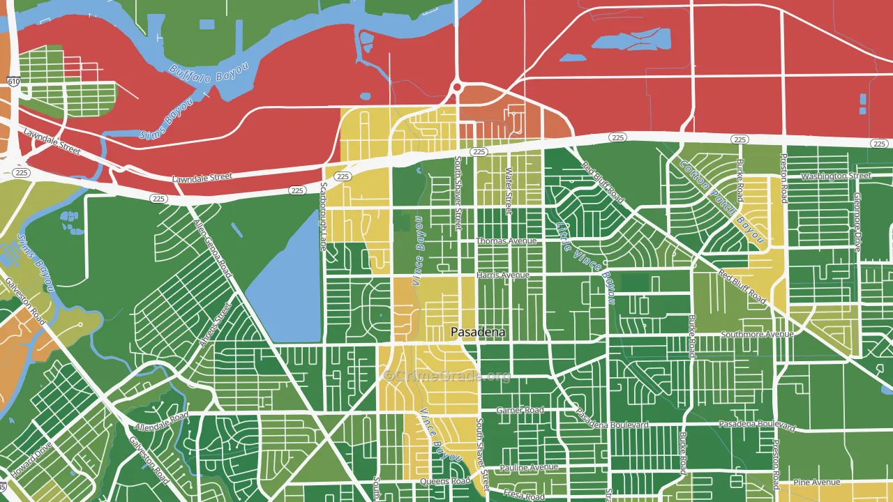 Downtown Pasadena, Pasadena, TX Map of Drug-Related Crime Rates