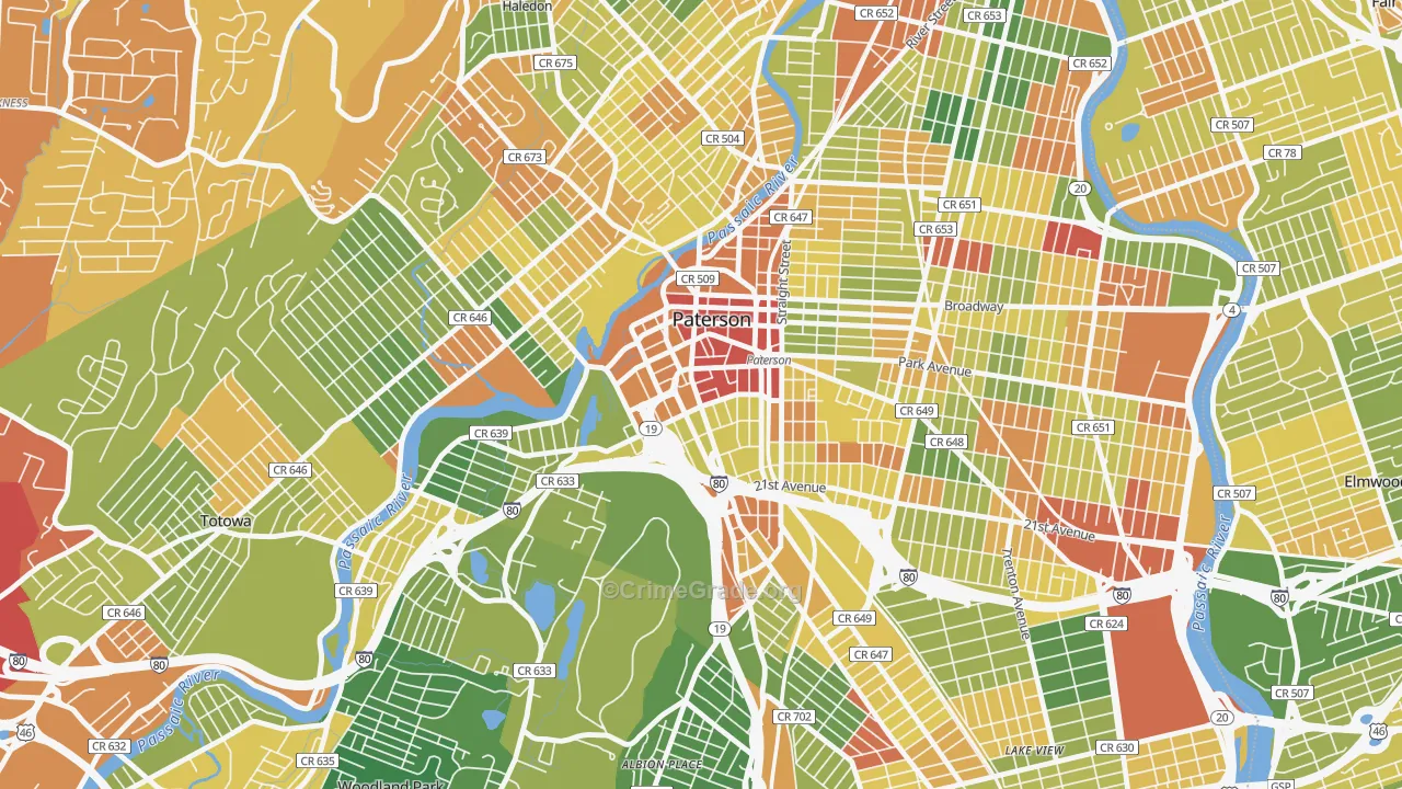 Downtown Paterson, Paterson, NJ Map of Drug-Related Crime Rates