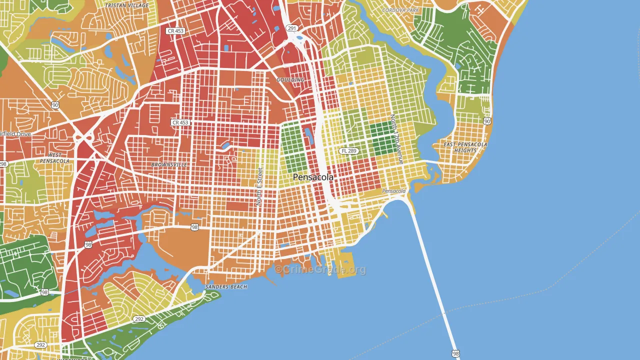 Downtown Pensacola, Pensacola, FL Map of Drug-Related Crime Rates