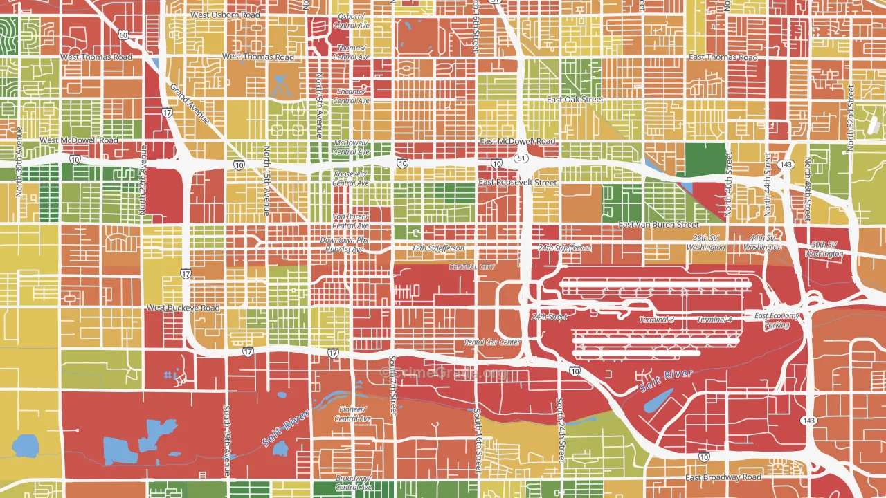 Downtown Phoenix, Phoenix, AZ Map of Drug-Related Crime Rates