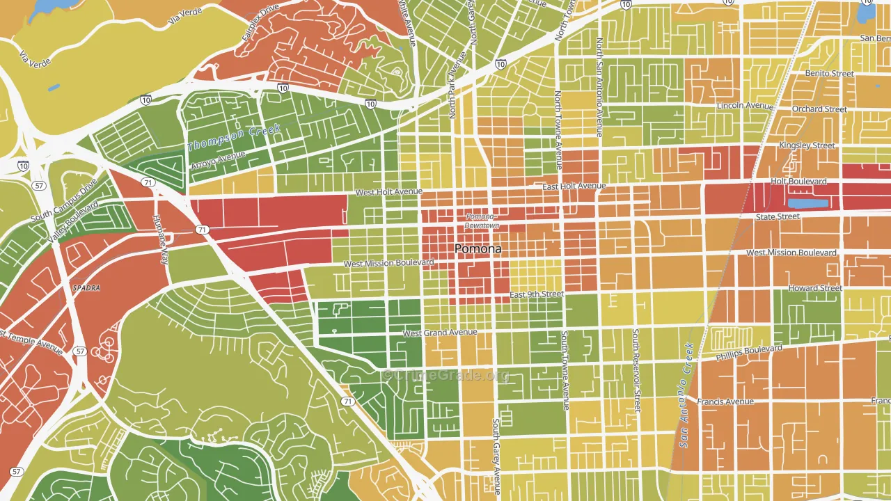 Downtown Pomona, Pomona, CA Map of Drug-Related Crime Rates