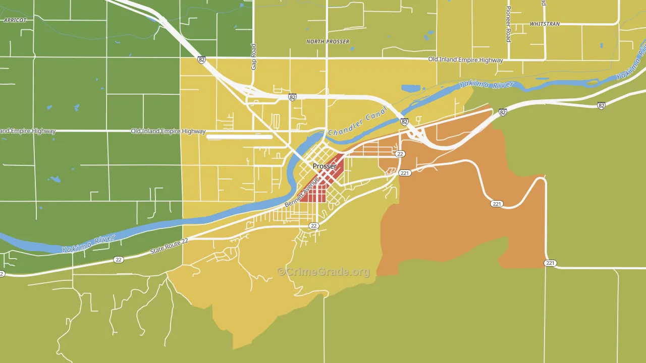 Downtown, Prosser, WA Map of Drug-Related Crime Rates