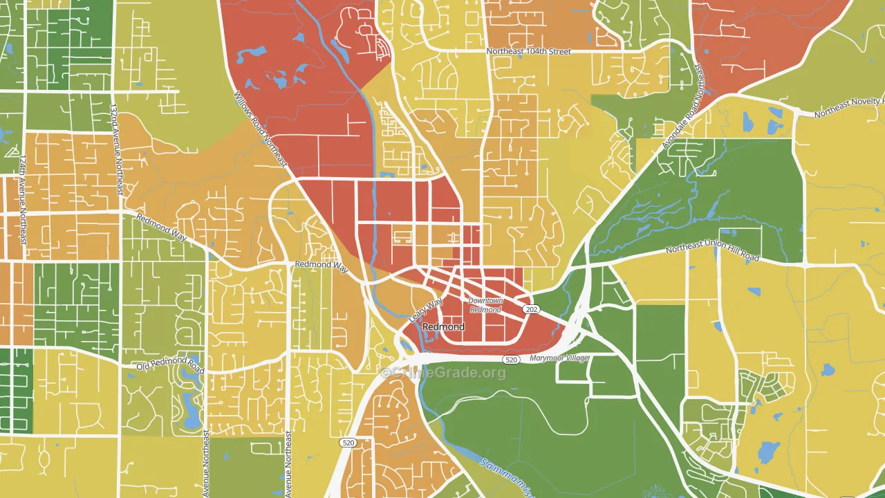 Downtown Redmond, Redmond, WA Map of Drug-Related Crime Rates