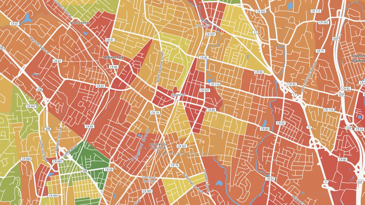 Downtown Ridgewood, Ridgewood, NJ Map of Drug-Related Crime Rates