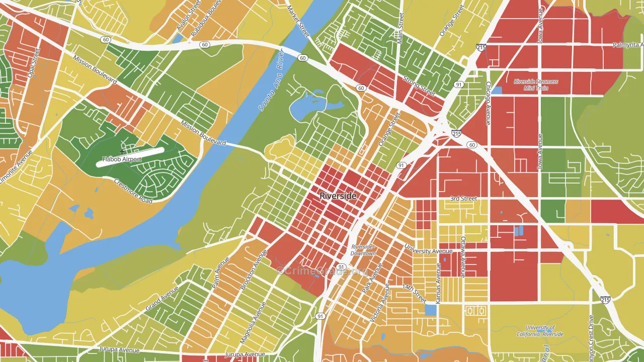 Downtown Riverside, Riverside, CA Map of Drug-Related Crime Rates