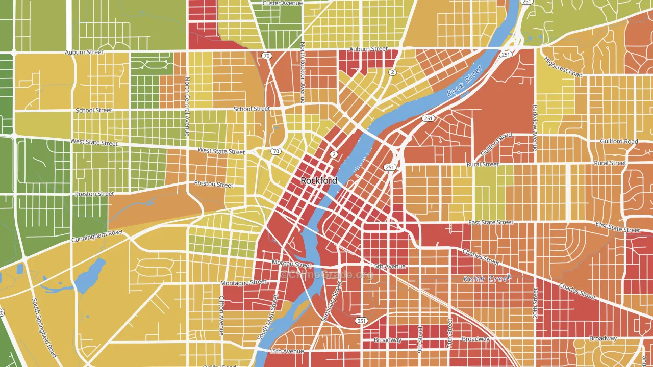 Downtown Rockford, Rockford, IL Map of Drug-Related Crime Rates
