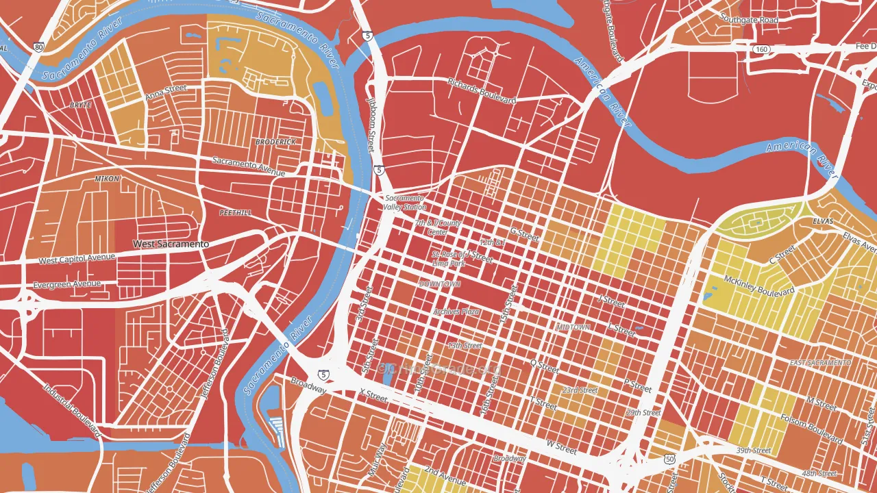 Downtown Sacramento, Sacramento, CA Map of Drug-Related Crime Rates