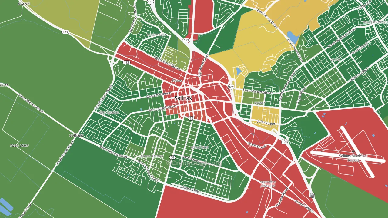 Downtown Salinas, Salinas, CA Map of Drug-Related Crime Rates
