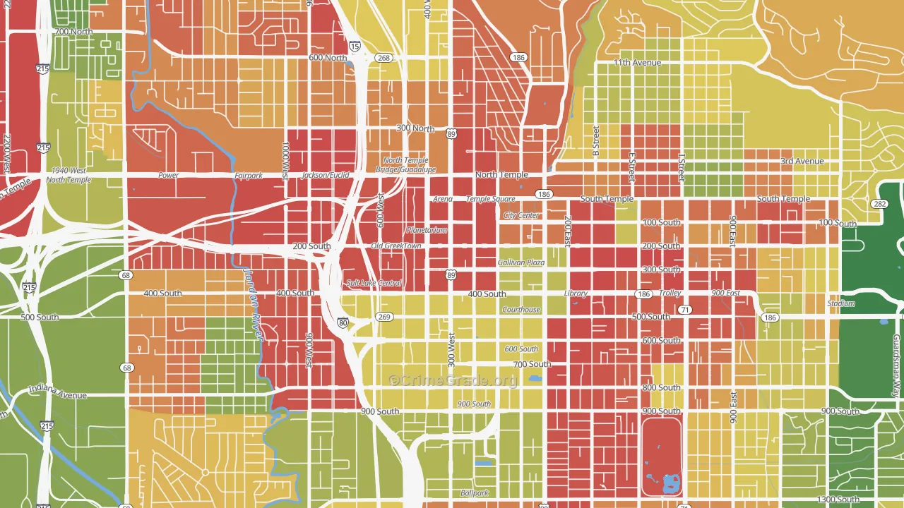 Downtown, Salt Lake City, UT Map of Drug-Related Crime Rates