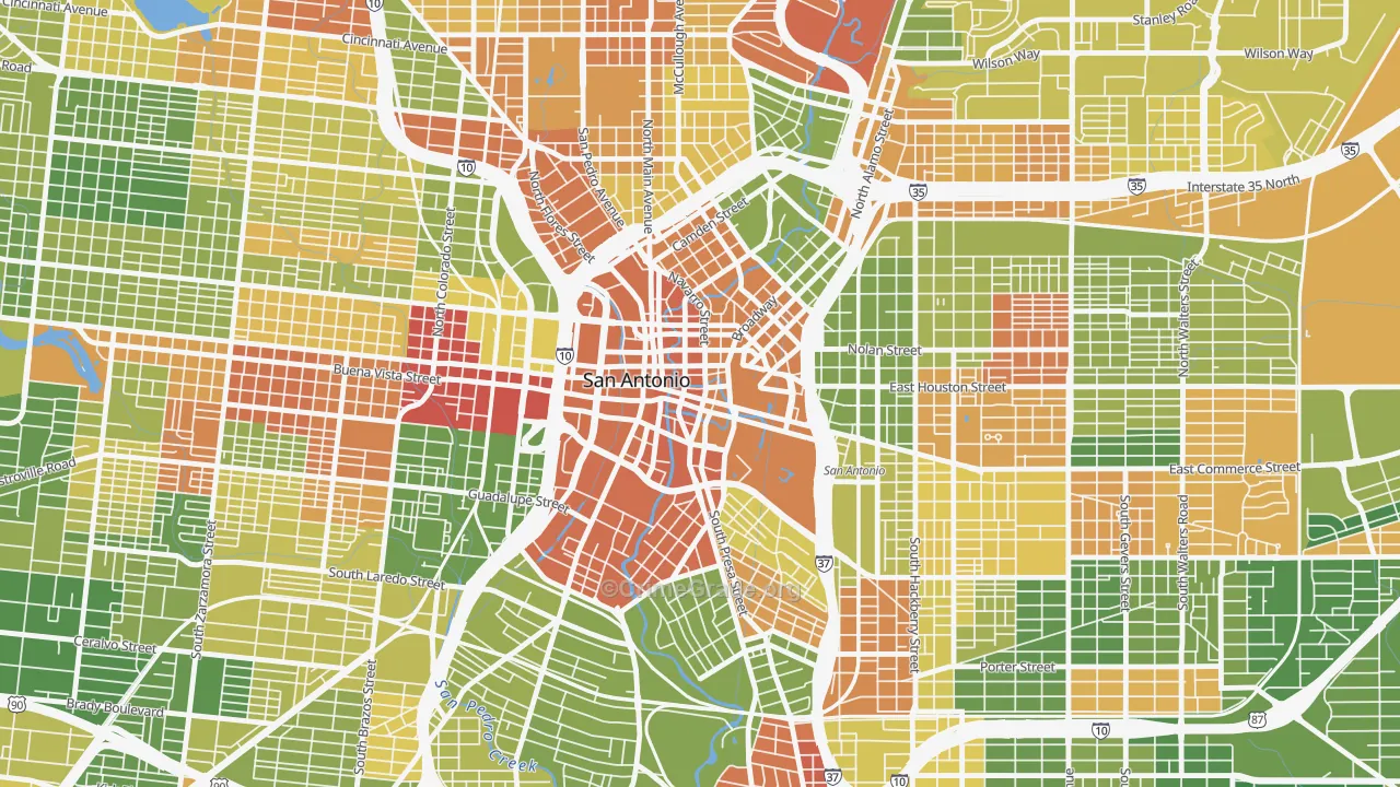 Downtown San Antonio, San Antonio, TX Map of Drug-Related Crime Rates