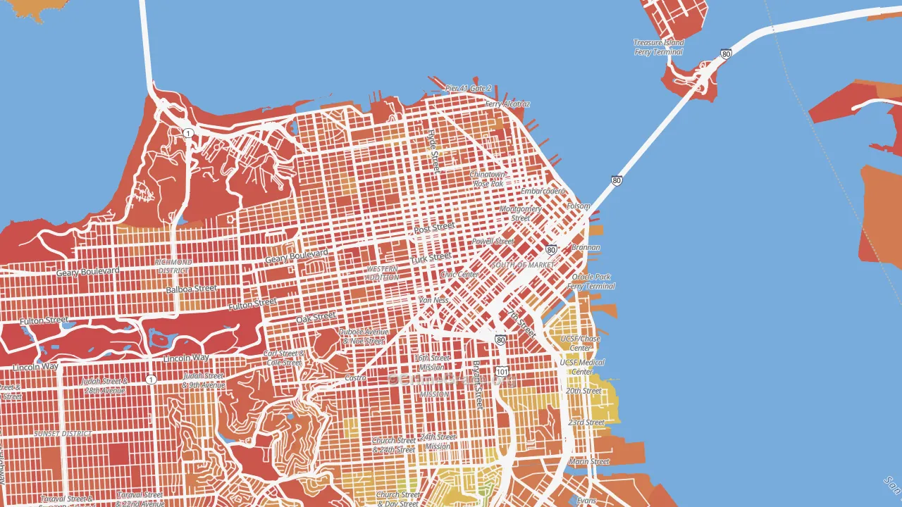 Downtown San Francisco, San Francisco, CA Map of Drug-Related Crime Rates