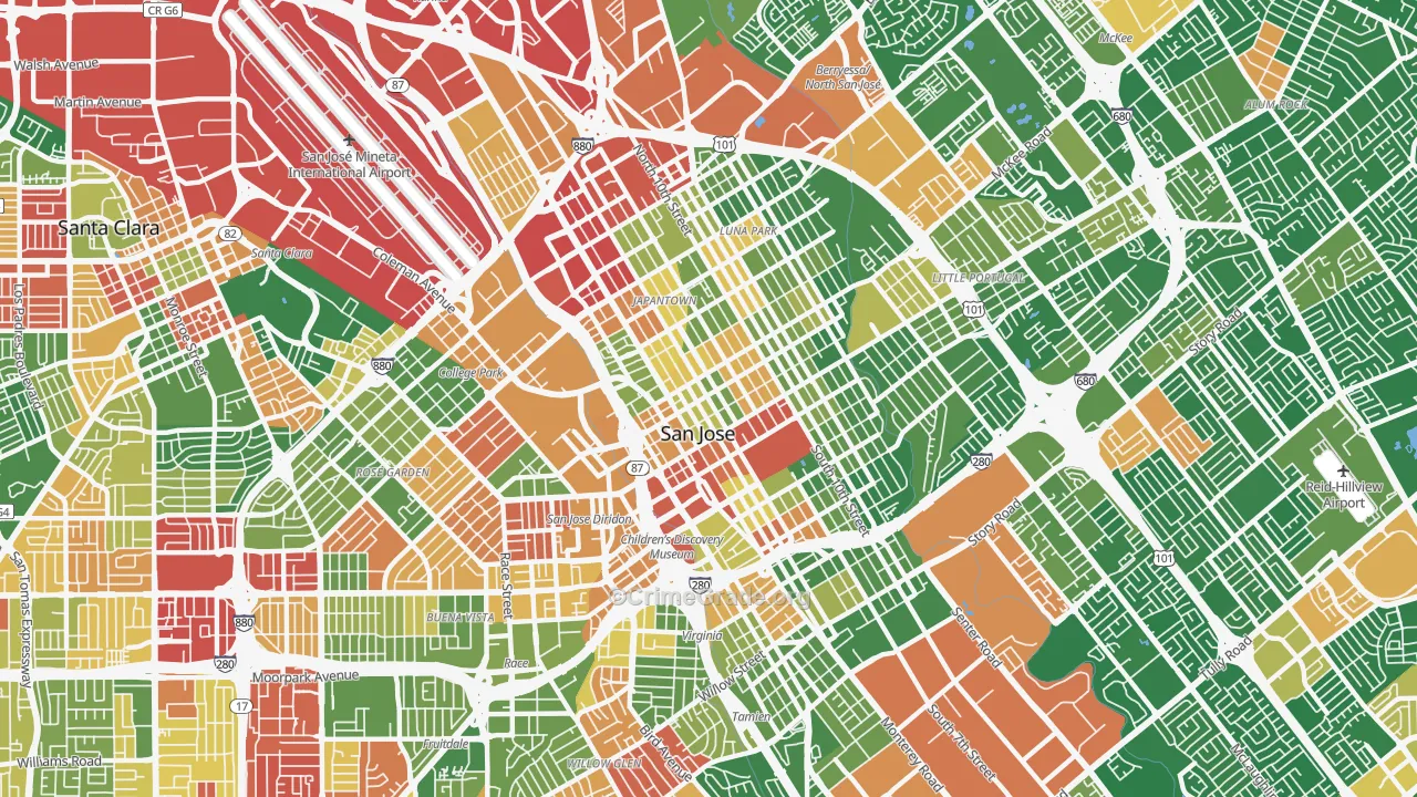 Downtown San Jose, San Jose, CA Map of Drug-Related Crime Rates