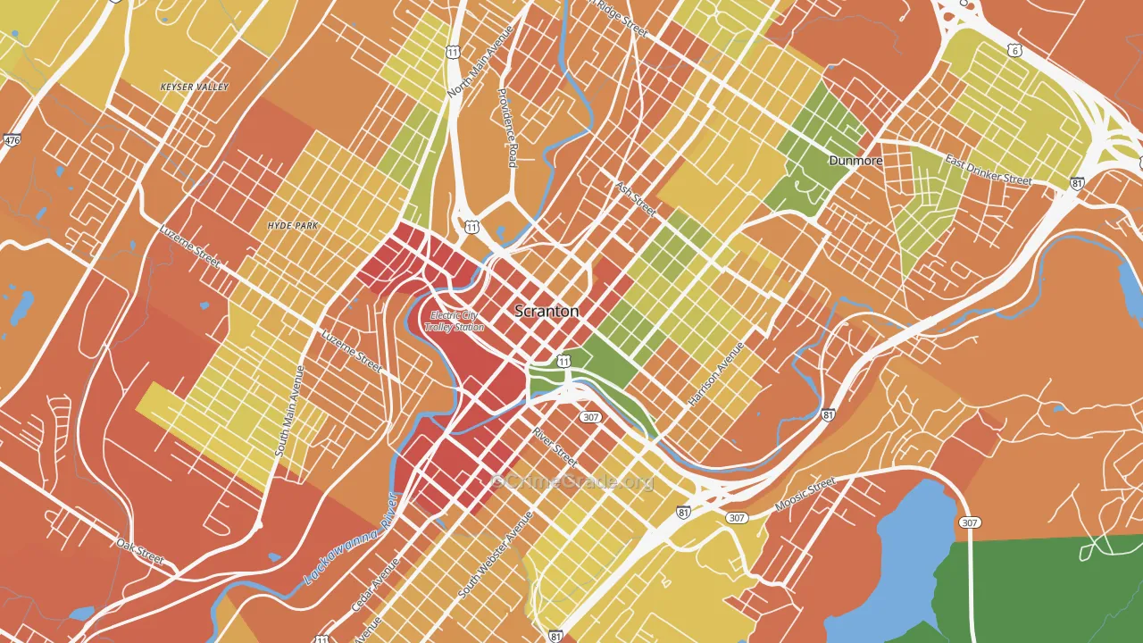 Downtown, Scranton, PA Map of Drug-Related Crime Rates