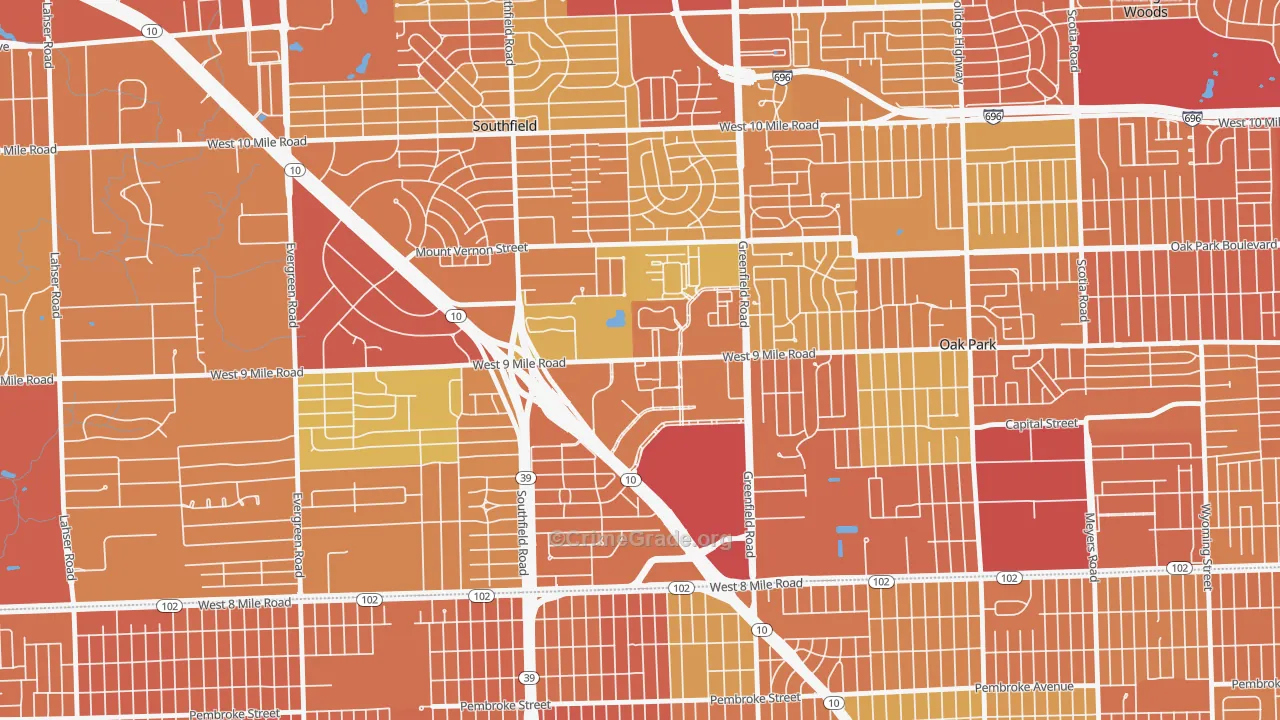 Downtown Southfield, Southfield, MI Map of Drug-Related Crime Rates