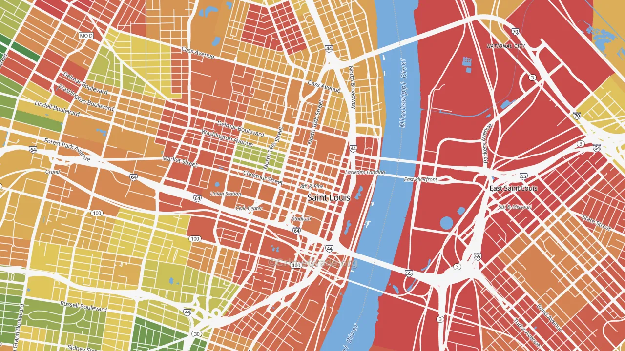 Downtown, St. Louis, MO Map of Drug-Related Crime Rates