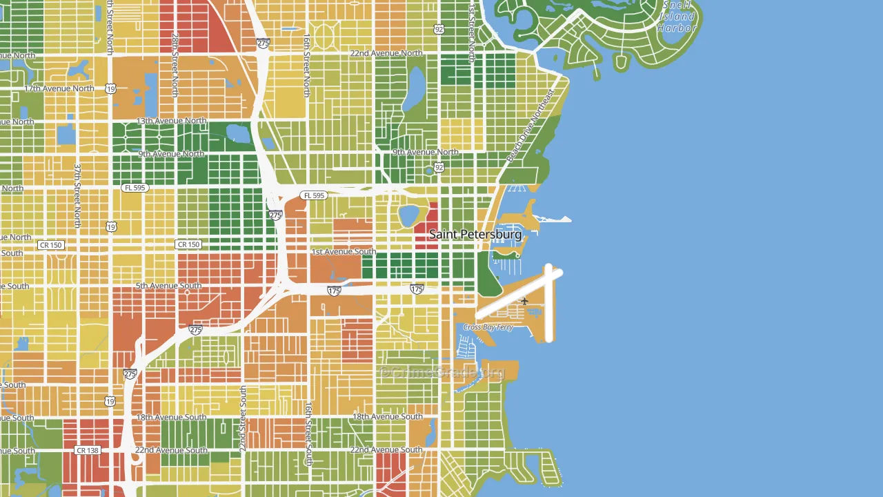 Downtown St Petersburg, St. Petersburg, FL Map of Drug-Related Crime Rates