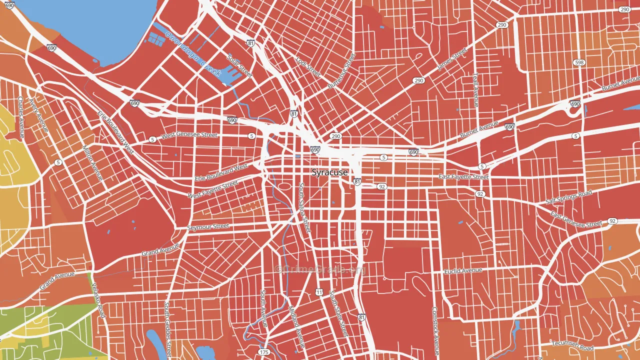 Downtown Syracuse, Syracuse, NY Map of Drug-Related Crime Rates
