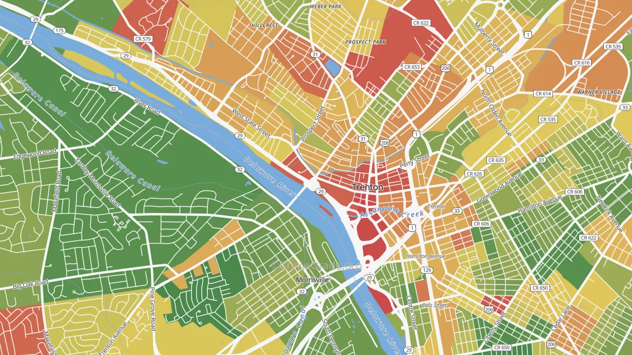 Downtown Trenton, Trenton, NJ Map of Drug-Related Crime Rates