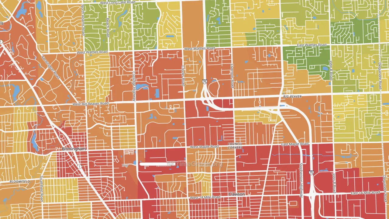 Downtown Troy, Troy, MI Map of Drug-Related Crime Rates