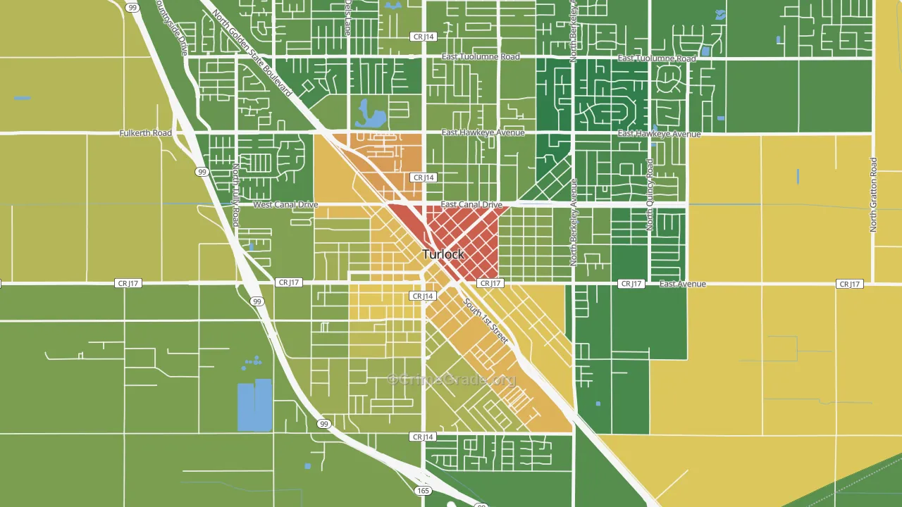 Downtown Turlock, Turlock, CA Map of Drug-Related Crime Rates