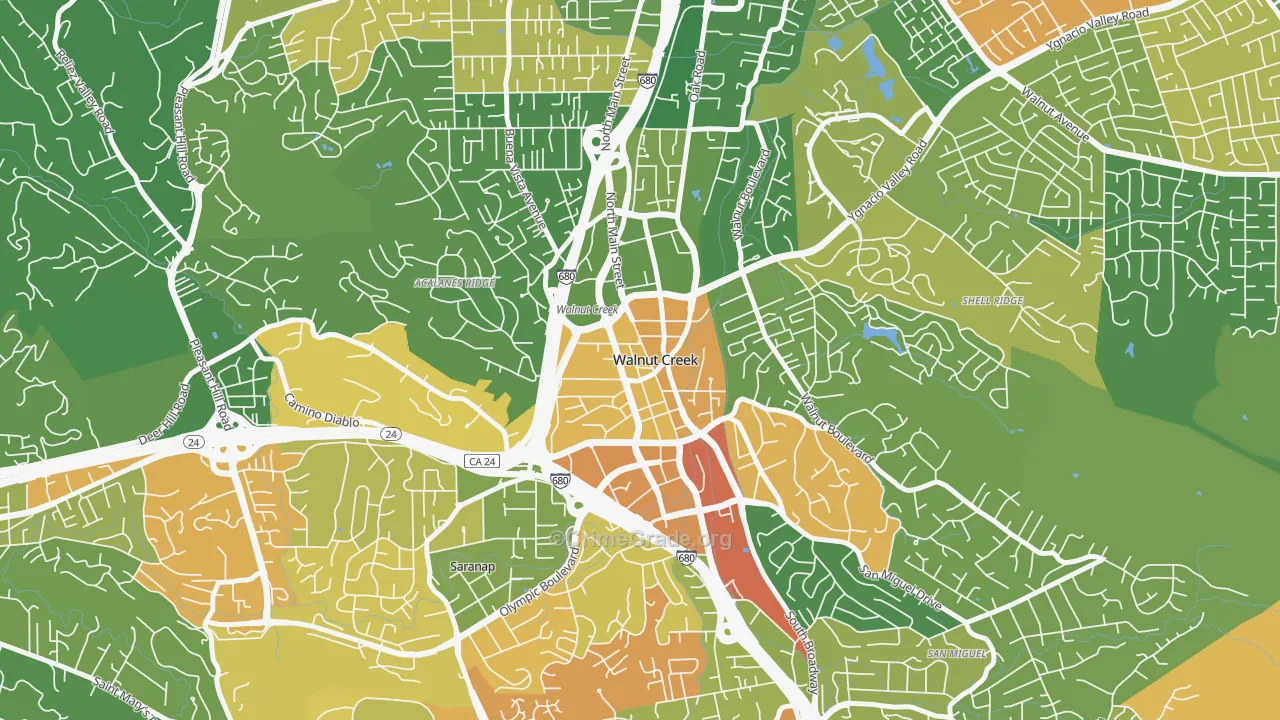 Downtown Walnut Creek, Walnut Creek, CA Map of Drug-Related Crime Rates
