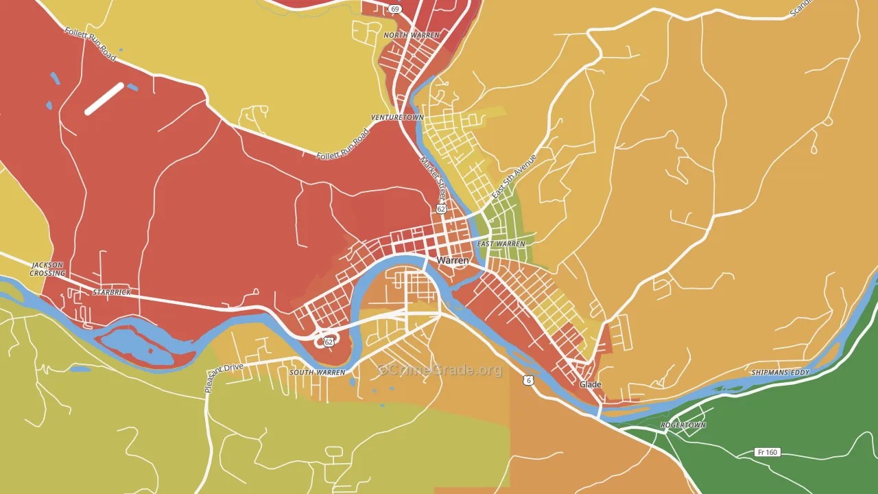 Downtown Warren, Warren, PA Map of Drug-Related Crime Rates