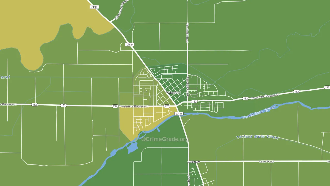 Downtown Waterford, Waterford, CA Map of Drug-Related Crime Rates