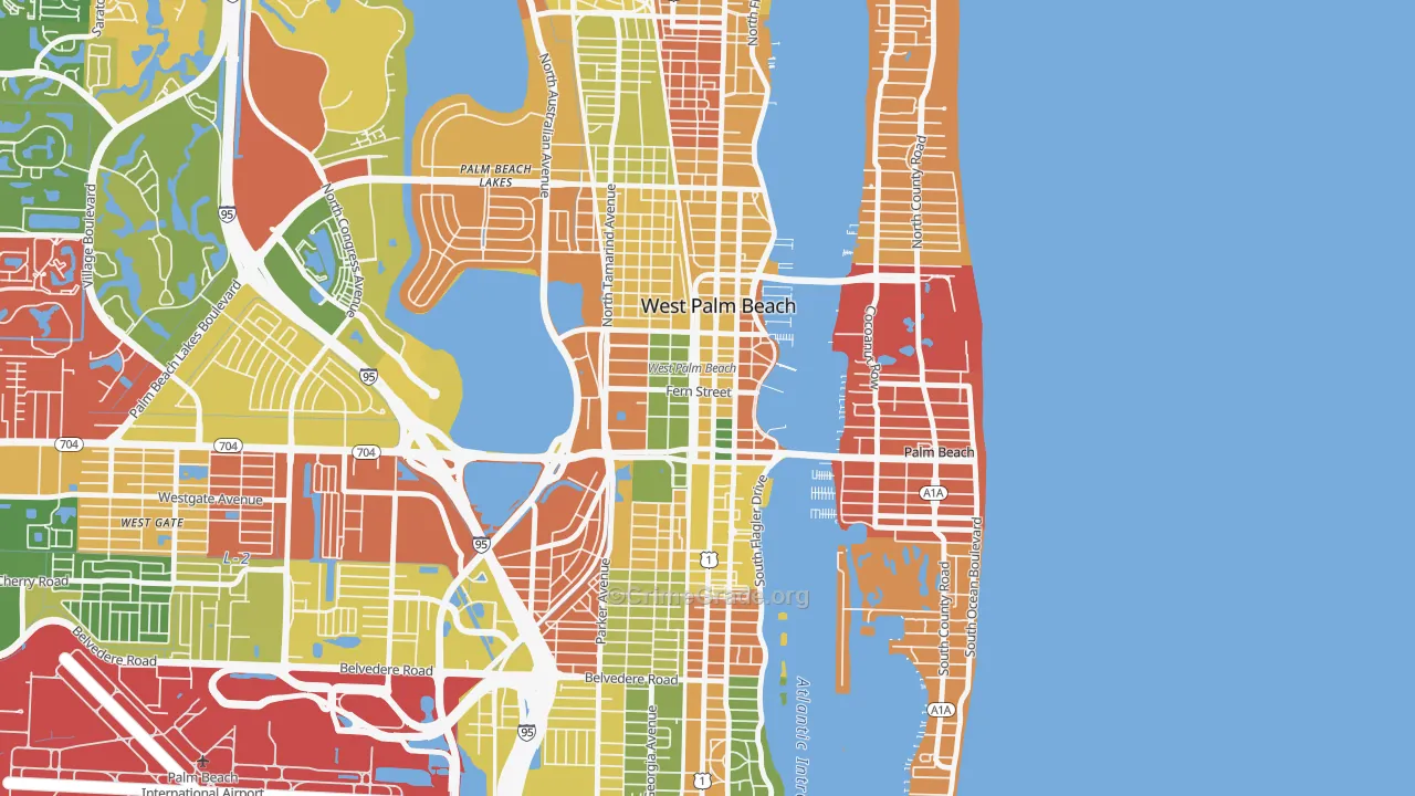 Downtown West Palm Beach, West Palm Beach, FL Map of Drug-Related Crime Rates