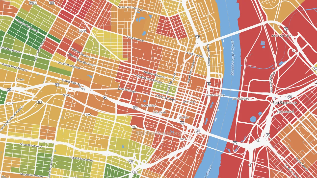 Downtown West, St. Louis, MO Map of Drug-Related Crime Rates