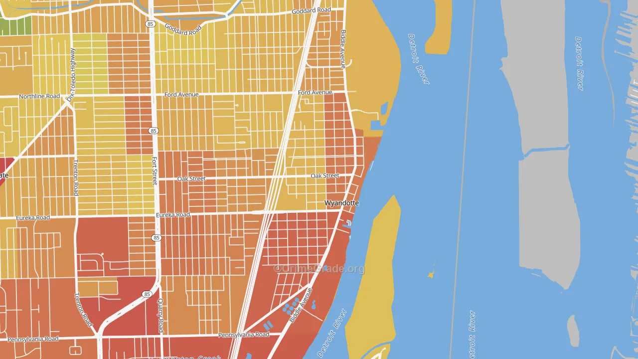 Downtown Wyandotte, Wyandotte, MI Map of Drug-Related Crime Rates