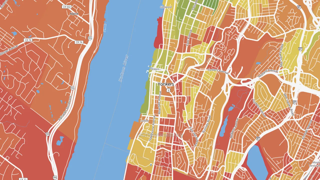 Downtown Yonkers, Yonkers, NY Map of Drug-Related Crime Rates