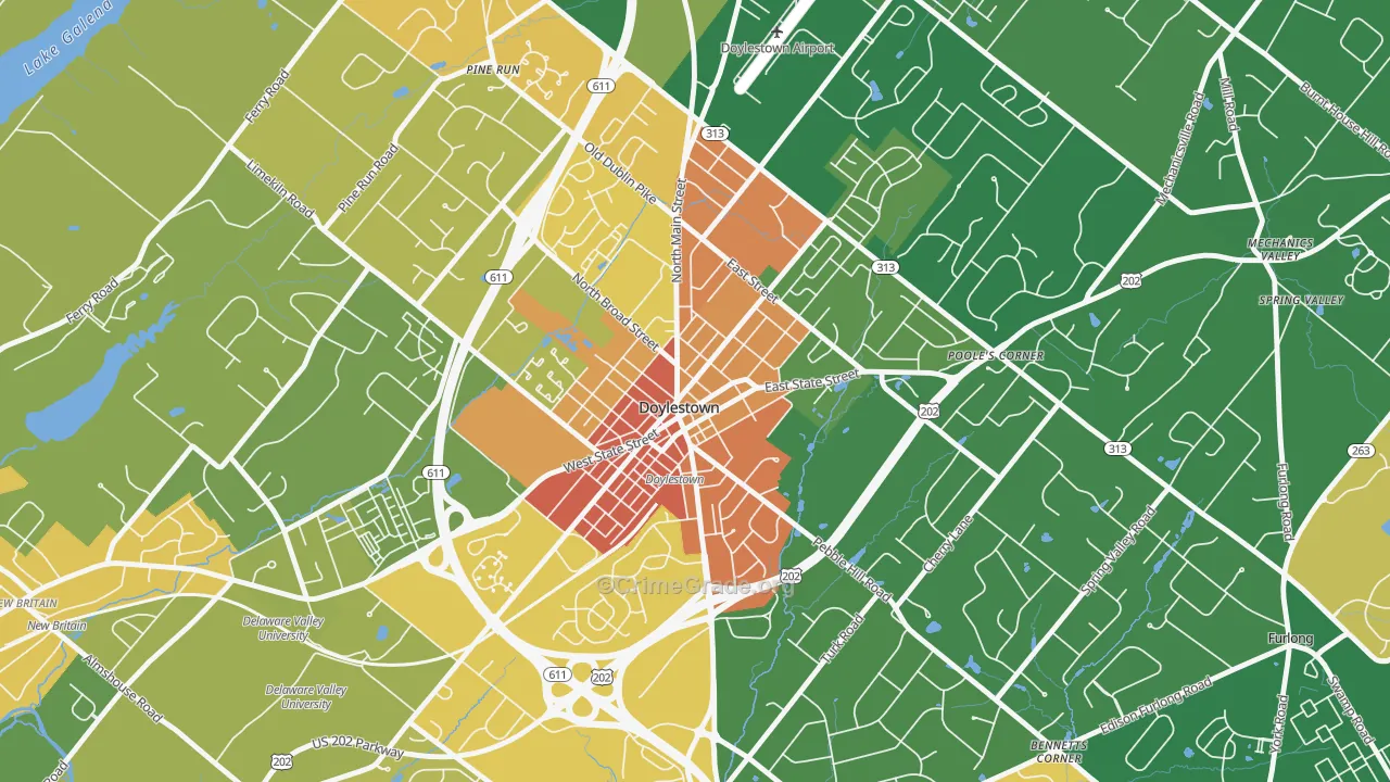 Doylestown Historic District, Doylestown, PA Map of Drug-Related Crime Rates