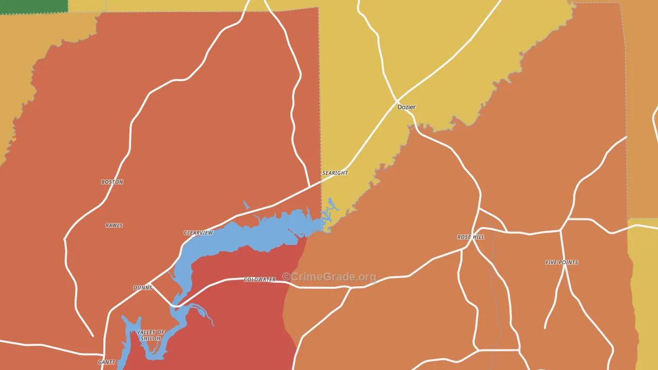 Dozier, AL Map of Drug-Related Crime Rates